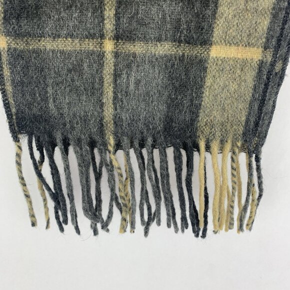 Alpaca Scarf Made In Peru 100% Alpaca Plaid Gray Yellow Excellent Condition - Picture 2 of 7